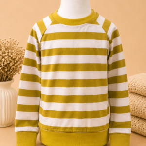 Kinder Sweatshirt mit senf-gelben und cremefarbenen Streifen, Langarm mit Bündchen, moderner Unisex Pullover