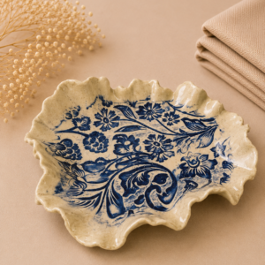 Teller "BlütenornamentElfenbein-Blau" Klein