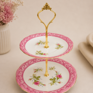 Upcycling Etagere 2-stöckig – Pink Vintage