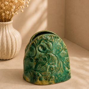 Keramikvase handgefertigt - Oval klein türkis