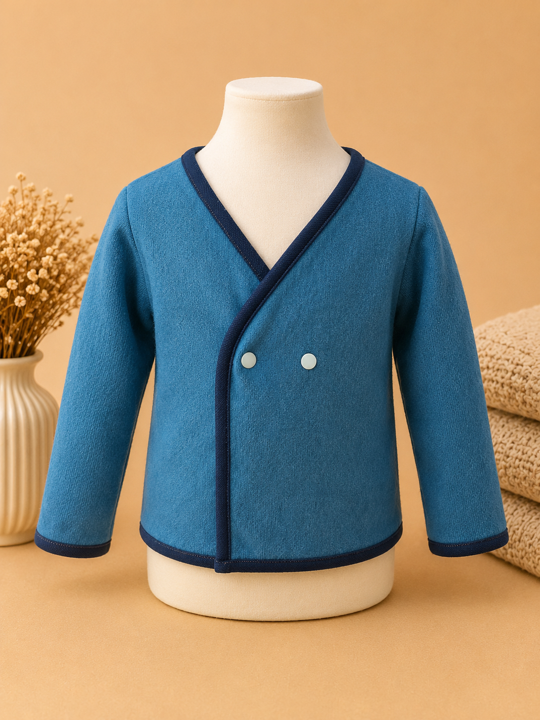 Jungen Wickeljacke Größe 110 – Blau mit Druckknöpfen