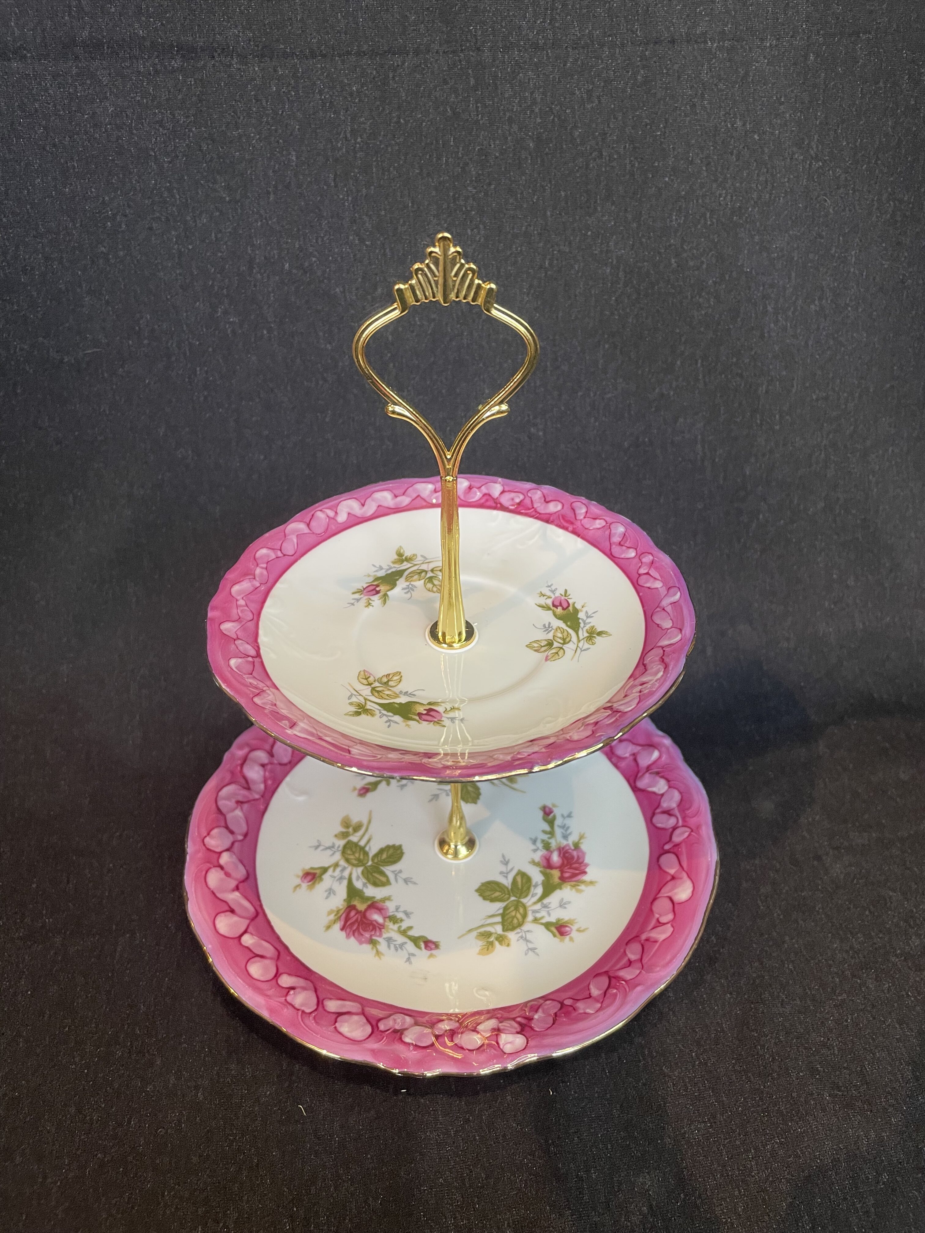 Upcycling Etagere 2-stöckig – Pink Vintage