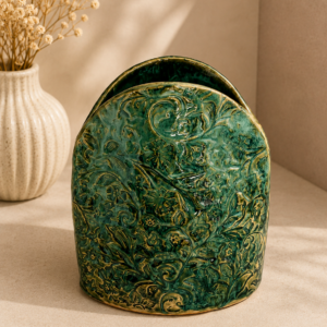 Keramikvase handgefertigt - Oval türkis