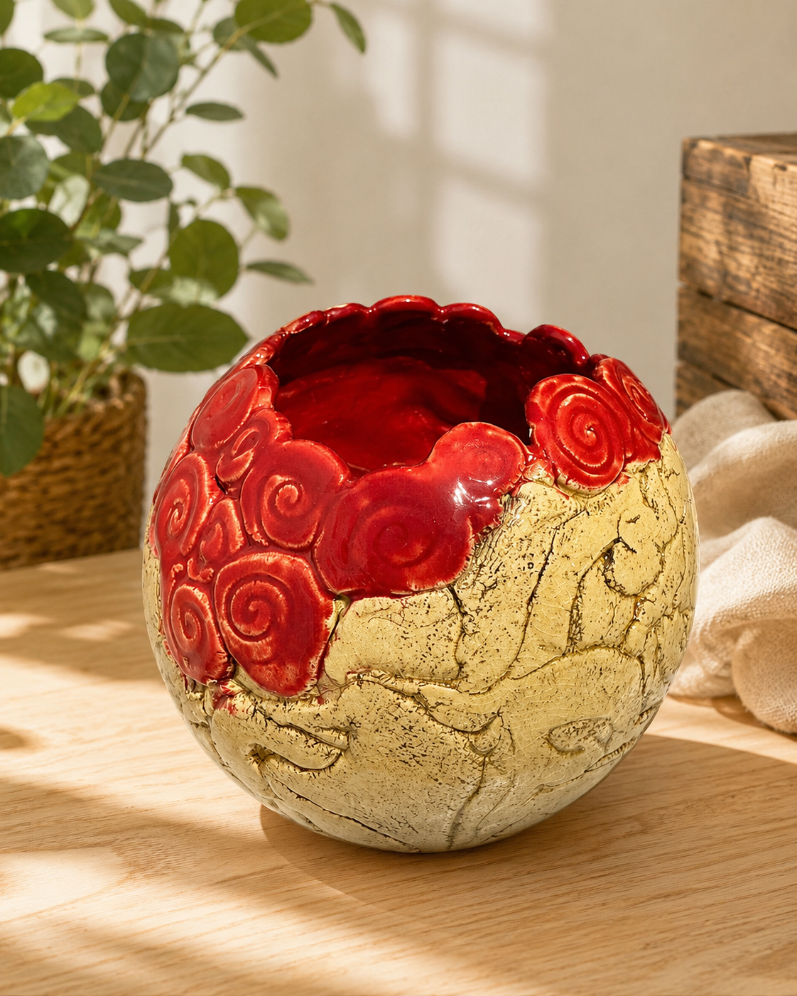 Keramikvase "Rote Spirale"