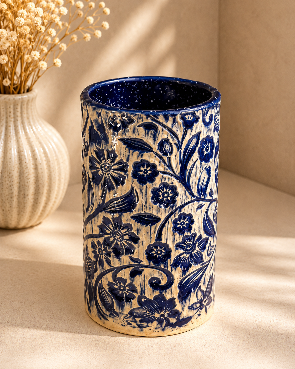 Keramikvase handgefertigt -  blau