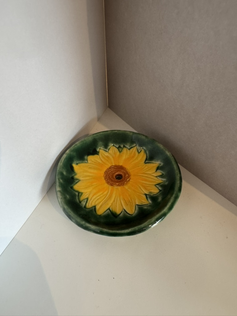 Seifenschale "Sonnenblume - Gelb auf Dunkelgrün"