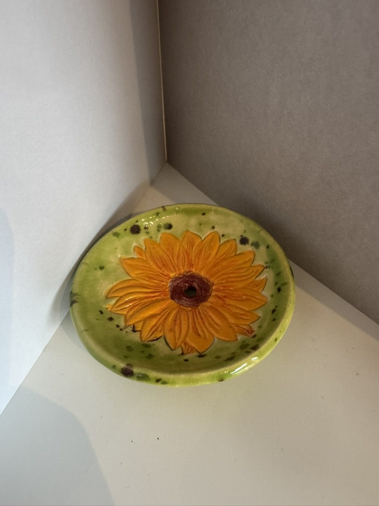 Seifenschale "Sonnenblume - Orange auf Hellgrün"