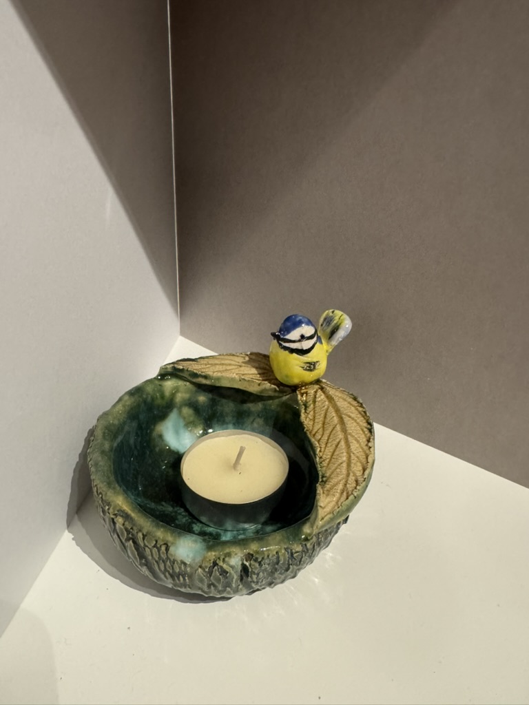 Teelichthalter mit Meise