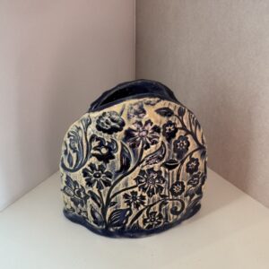 Keramikvase handgefertigt - Oval klein blau