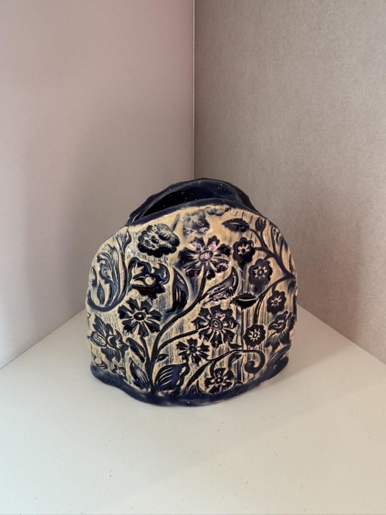 Keramikvase handgefertigt - Oval klein blau