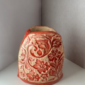 Keramikvase handgefertigt - Oval klein hellrot