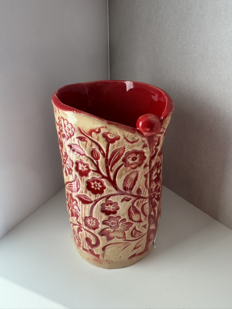 Keramikvase handgefertigt -  rot Kugel