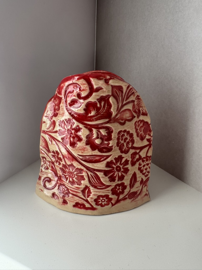 Keramikvase handgefertigt - Oval klein rot