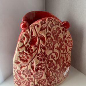 Keramikvase handgefertigt - Oval rot Kugel