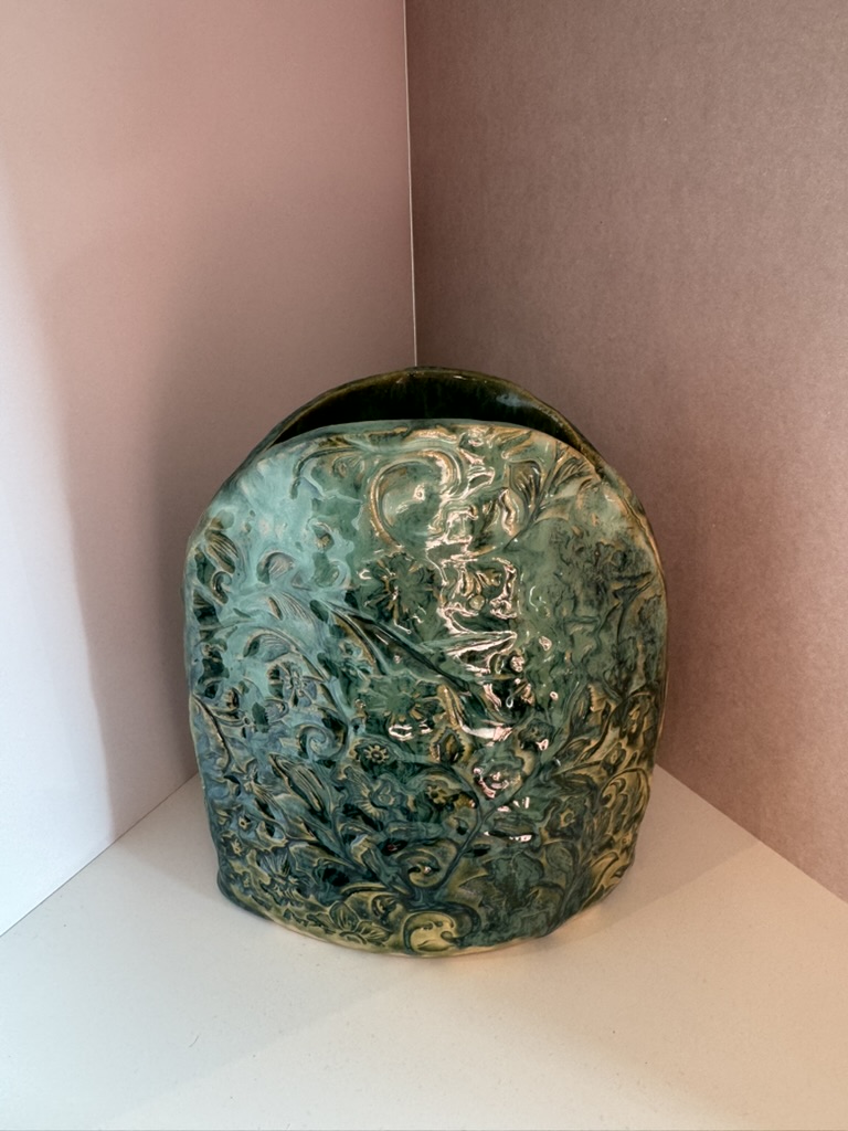 Keramikvase handgefertigt - Oval türkis