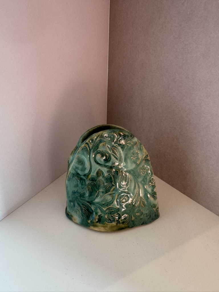 Keramikvase handgefertigt - Oval klein türkis