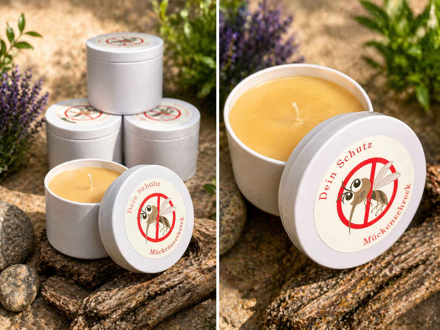 Mückenschreck Duftkerze in kleiner Dose mit Aufdruck Dein Schutz gegen Mücken