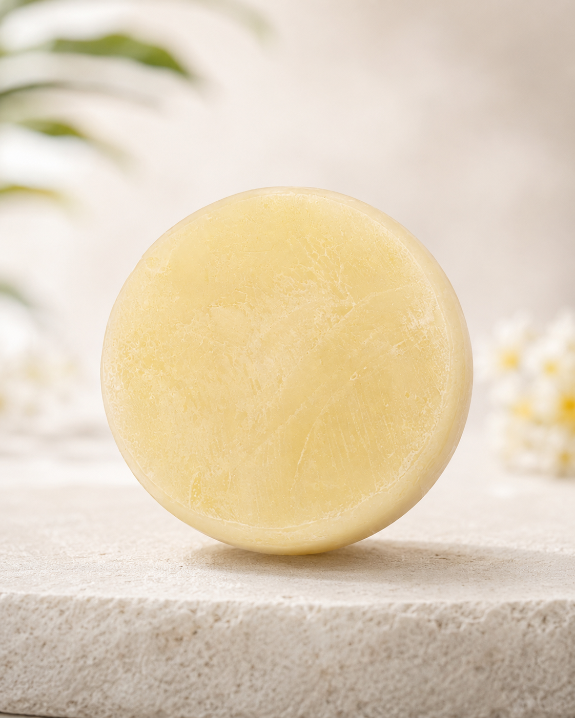 Gelbe handgemachte Chakra Seife Solarplexus auf Holzschale, 70 g, Duft Zitrone und Koriander