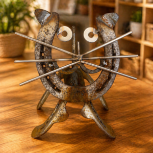 Hufeisen Katze Metallskulptur – handgefertigte Dekofigur im Industrial-Design