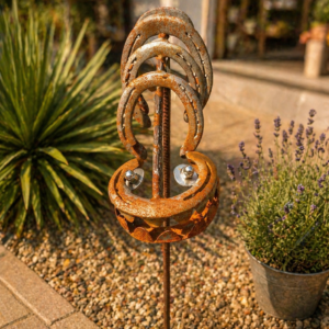 Hufeisen Fisch Gartendeko Stecker – handgefertigte Metallkunst für Garten & Terrasse