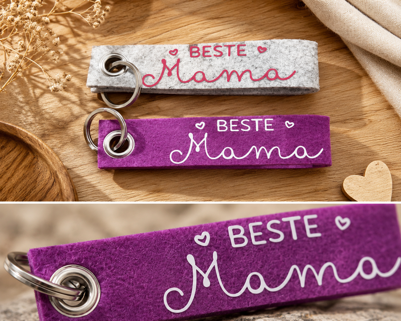 Filz-Schlüsselanhänger „Beste Mama“ – verschiedene Farben – Bild 2
