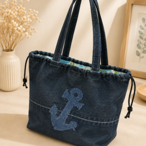 Handgefertigte Strandtasche mit Anker-Applikation – wasserabweisendes Innenfutter