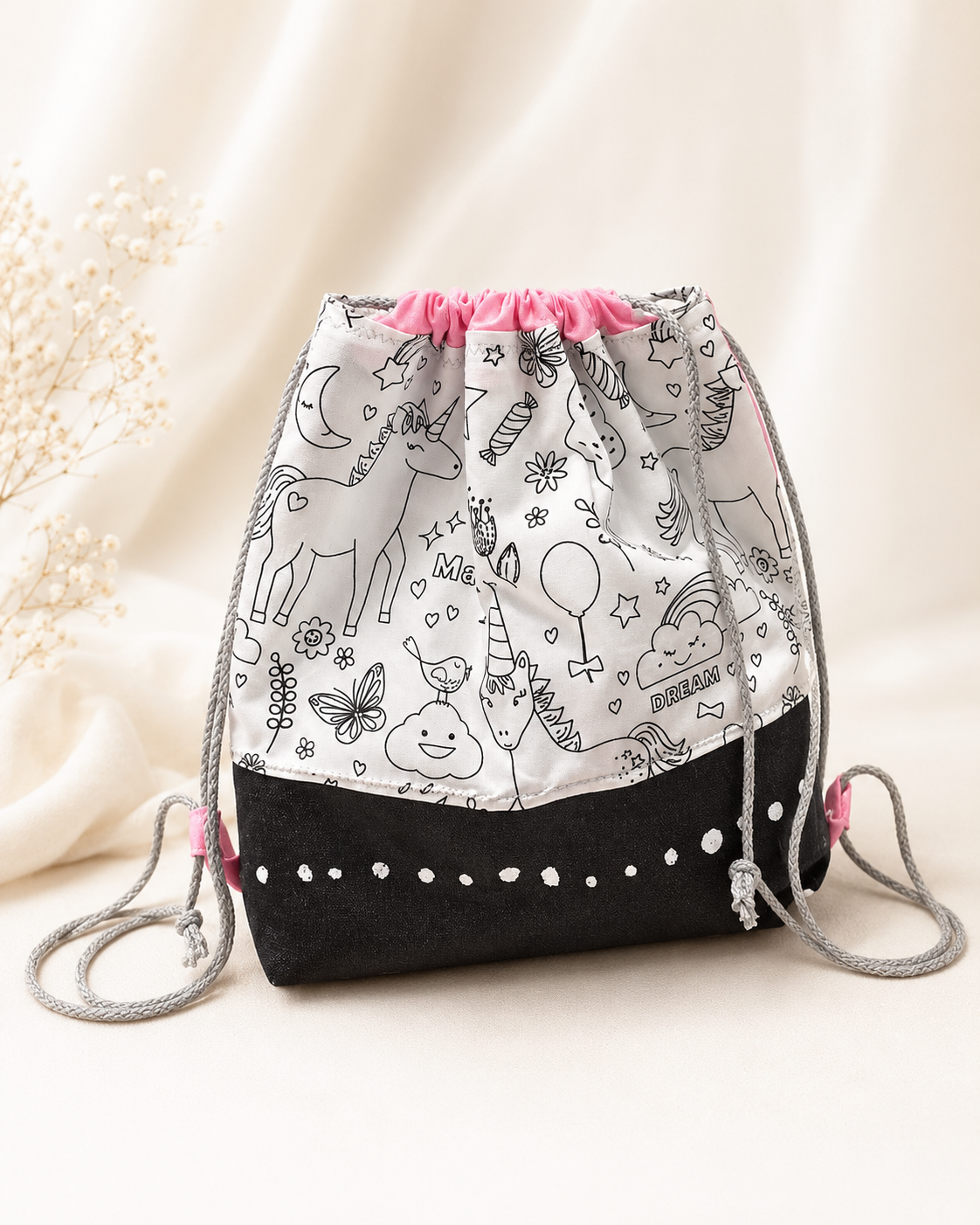Handgefertigter Kinder-Turnbeutel mit Einhorn-Motiv – Unikat