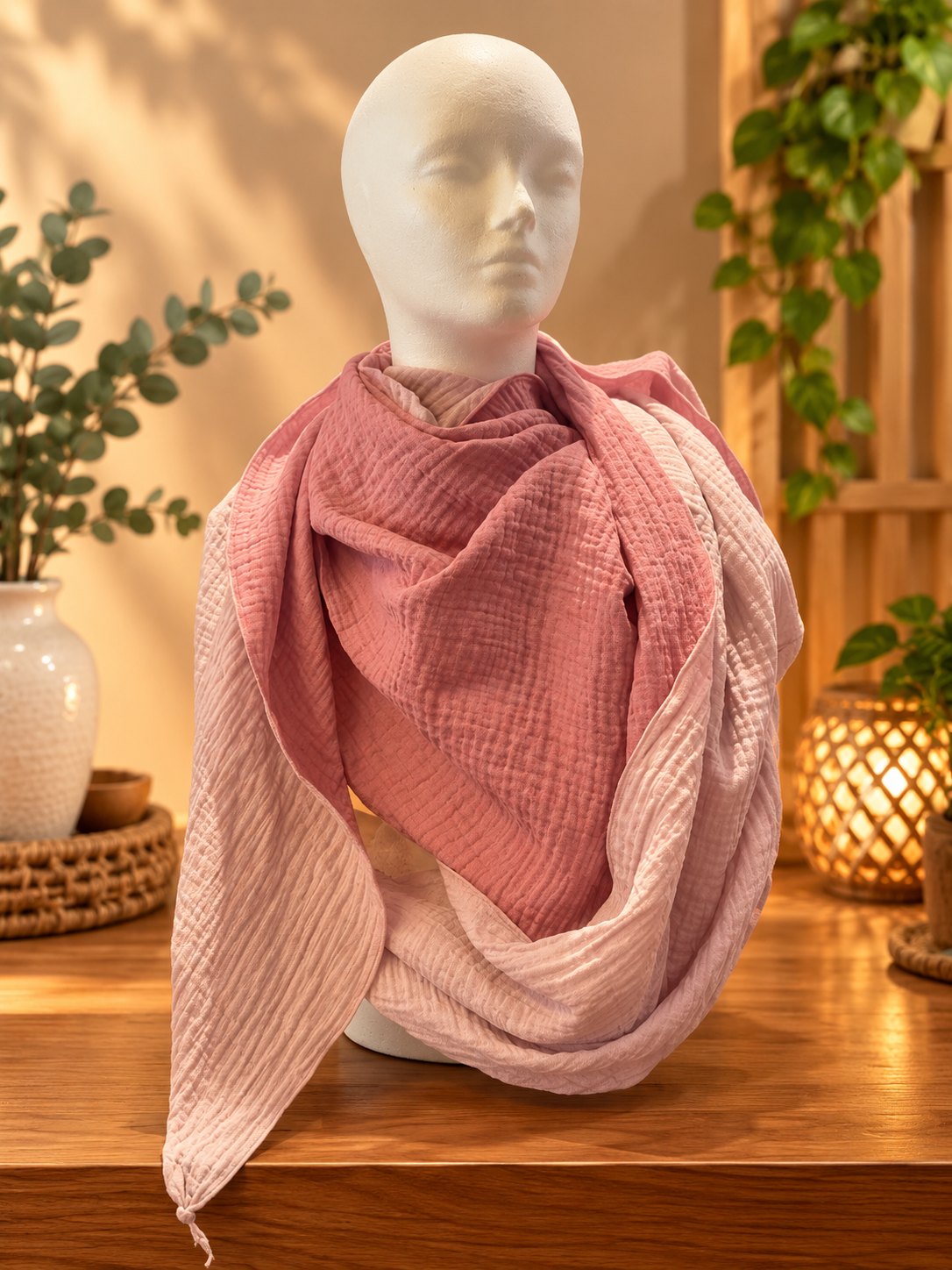Rosa Wende-Musselin-Dreieckstuch