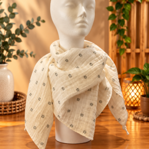 Musselin-Dreieckstuch Creme mit Ornamenten