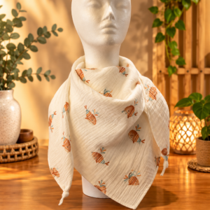 Musselin-Dreieckstuch Creme mit Walmotiv