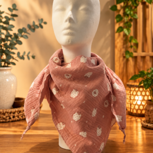 Musselin-Dreieckstuch Rosa mit Schäfchen