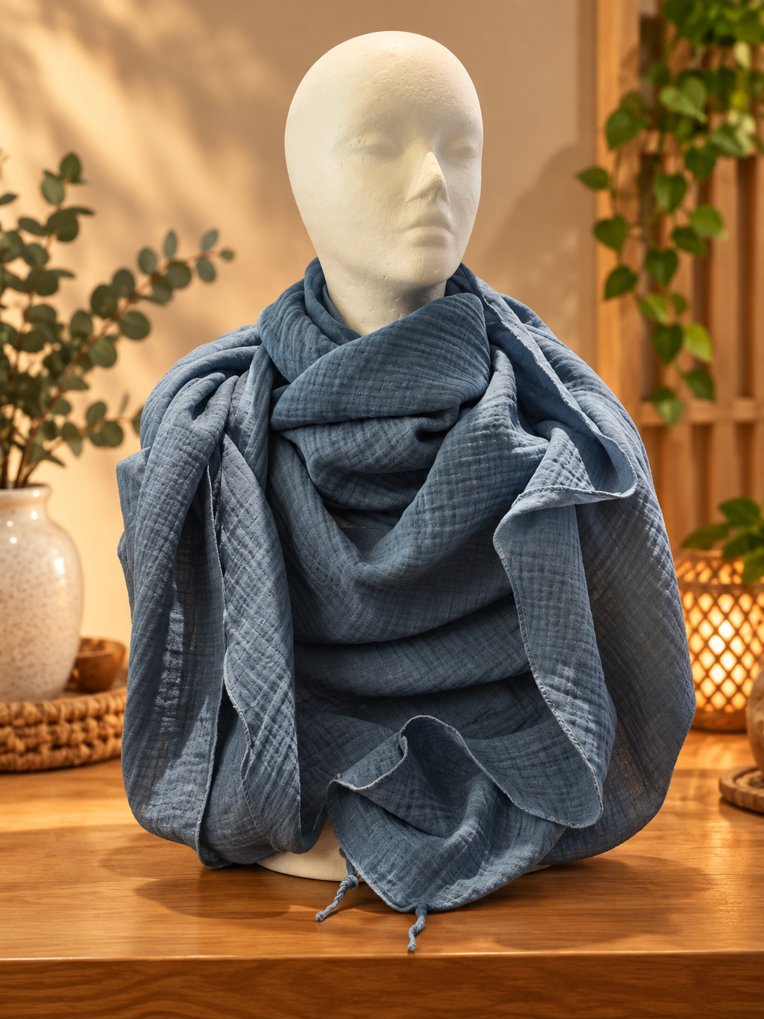 Einfarbiges Musselin-Dreieckstuch Blau