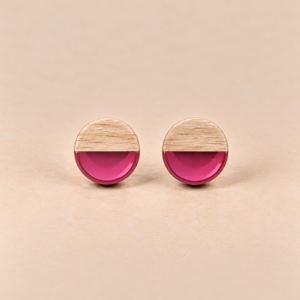 Resin-Holz-Ohrstecker Bright Pink