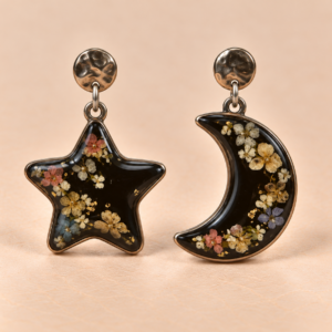 Resin-Ohrringe Stern & Mond mit Trockenblumen