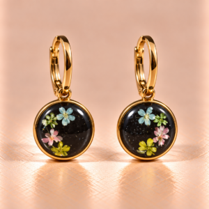 Resin-Ohrringe mit Trockenblumen 1 cm