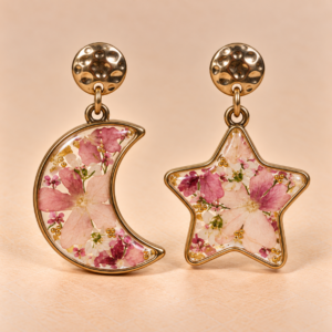 Resin Ohrringe Mond & Stern mit Trockenblumen
