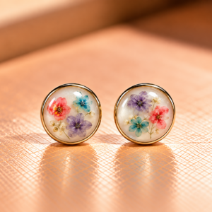 Resin-Ohrstecker mit Trockenblumen 1 cm