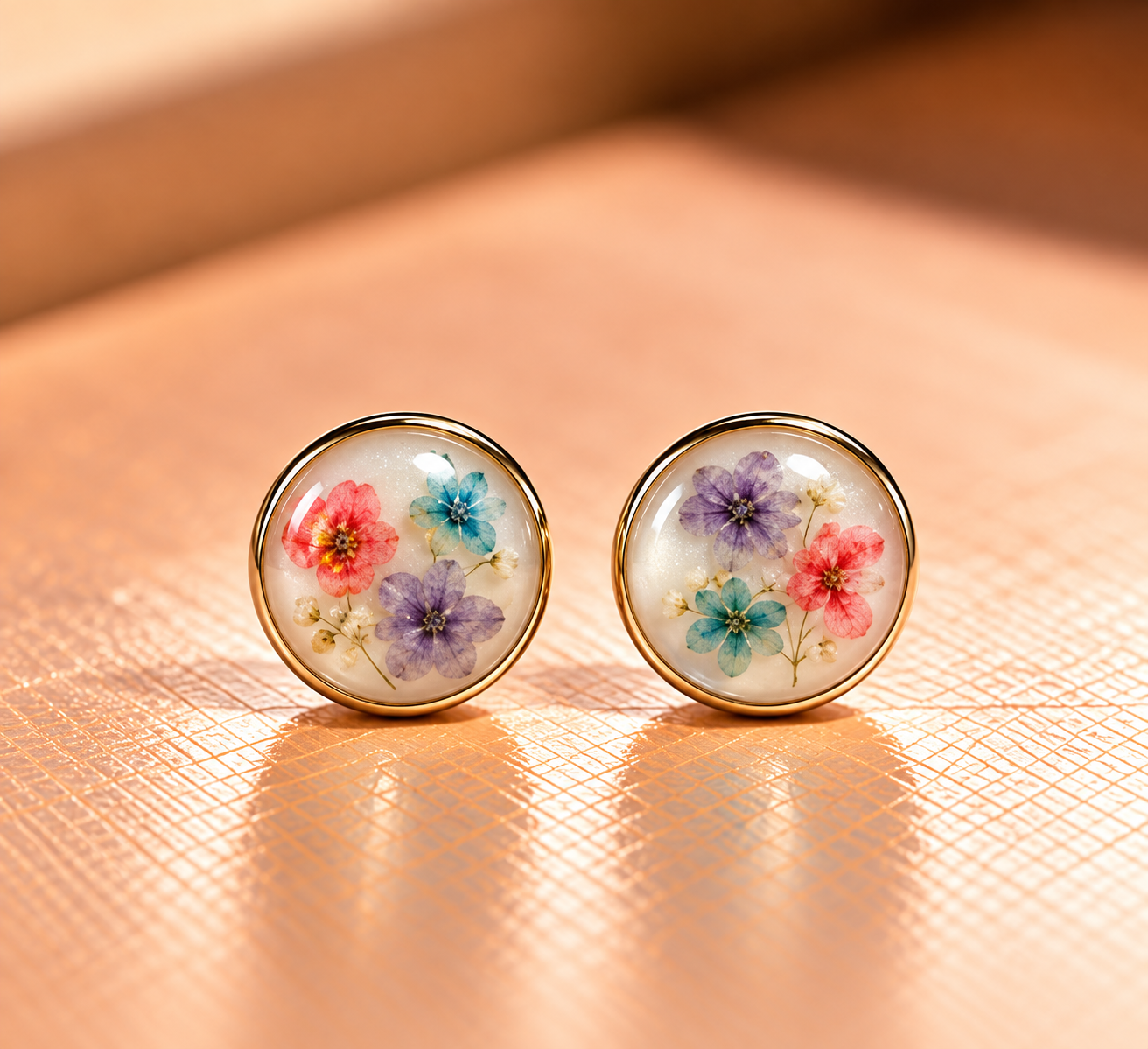 Resin-Ohrstecker mit Trockenblumen 1 cm