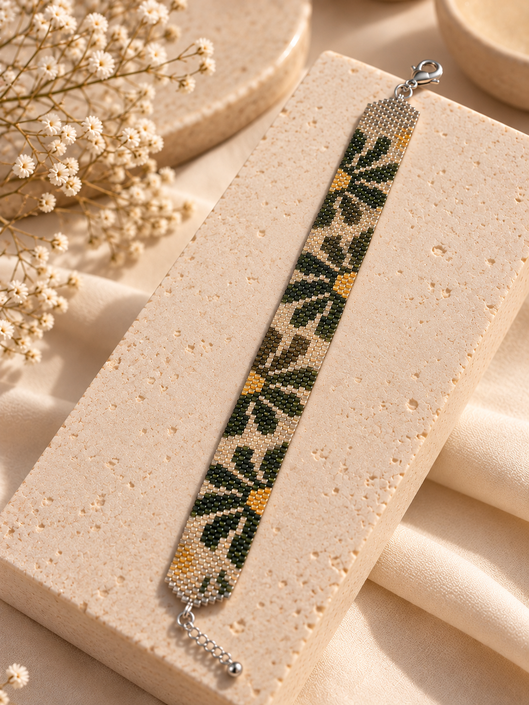 Miyuki Perlenarmband mit Blümchenmotiv – ca. 16 cm